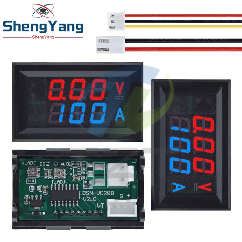 TZT DC 6-120V 50A 100A Digital Current Voltage Tester Module Blue+ RED Dual LED Display Panel With Shunt