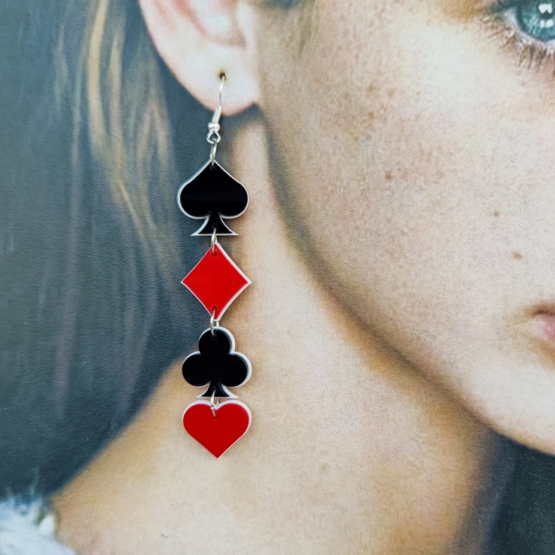 KUGUYS Acrylic Statement Poker Earrings for Women Fun Jewelry Prom Music Festival Accessories