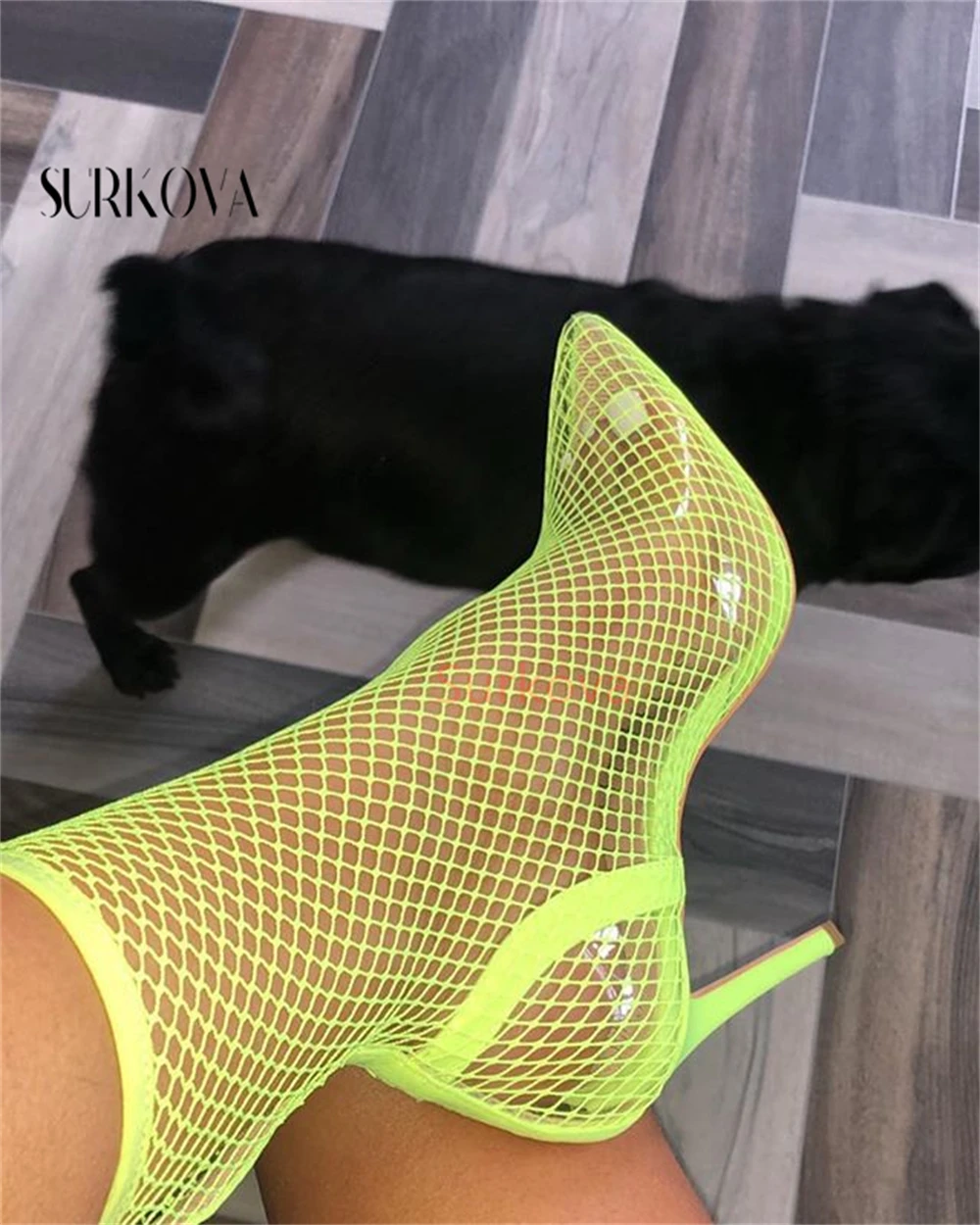 

Sexy Hollow Mesh Fishnet Socks Boots Pointed Toe Stilettos for Women Shoes High Heel Ankle Boots Female Sexy Ladies Short Boots