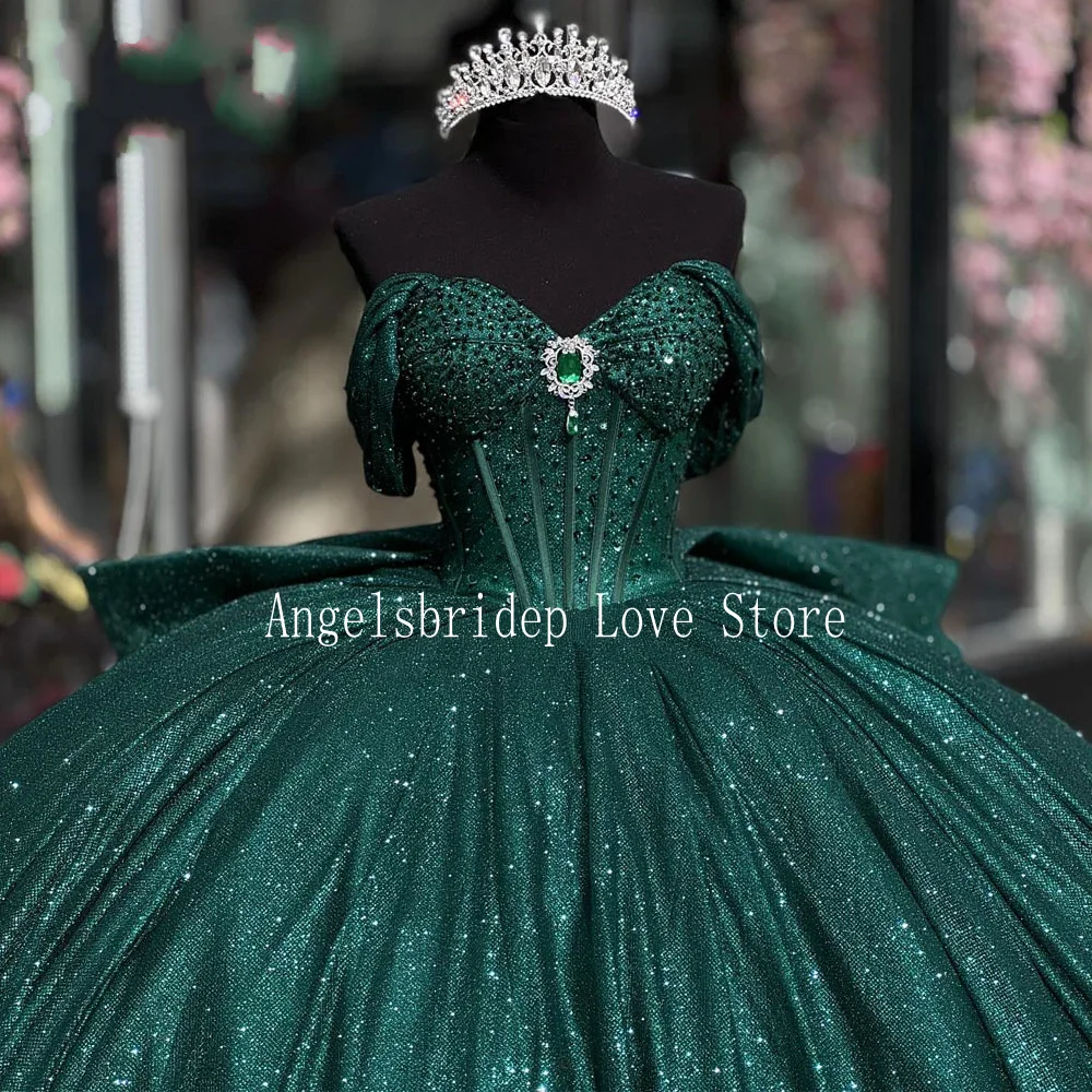 ANGELSBRIDEP Customized Mexico Emerald Green Quinceanera Dress For Special Events Prom Dress 3D Flowers Ball Gown Sweet 16 Party