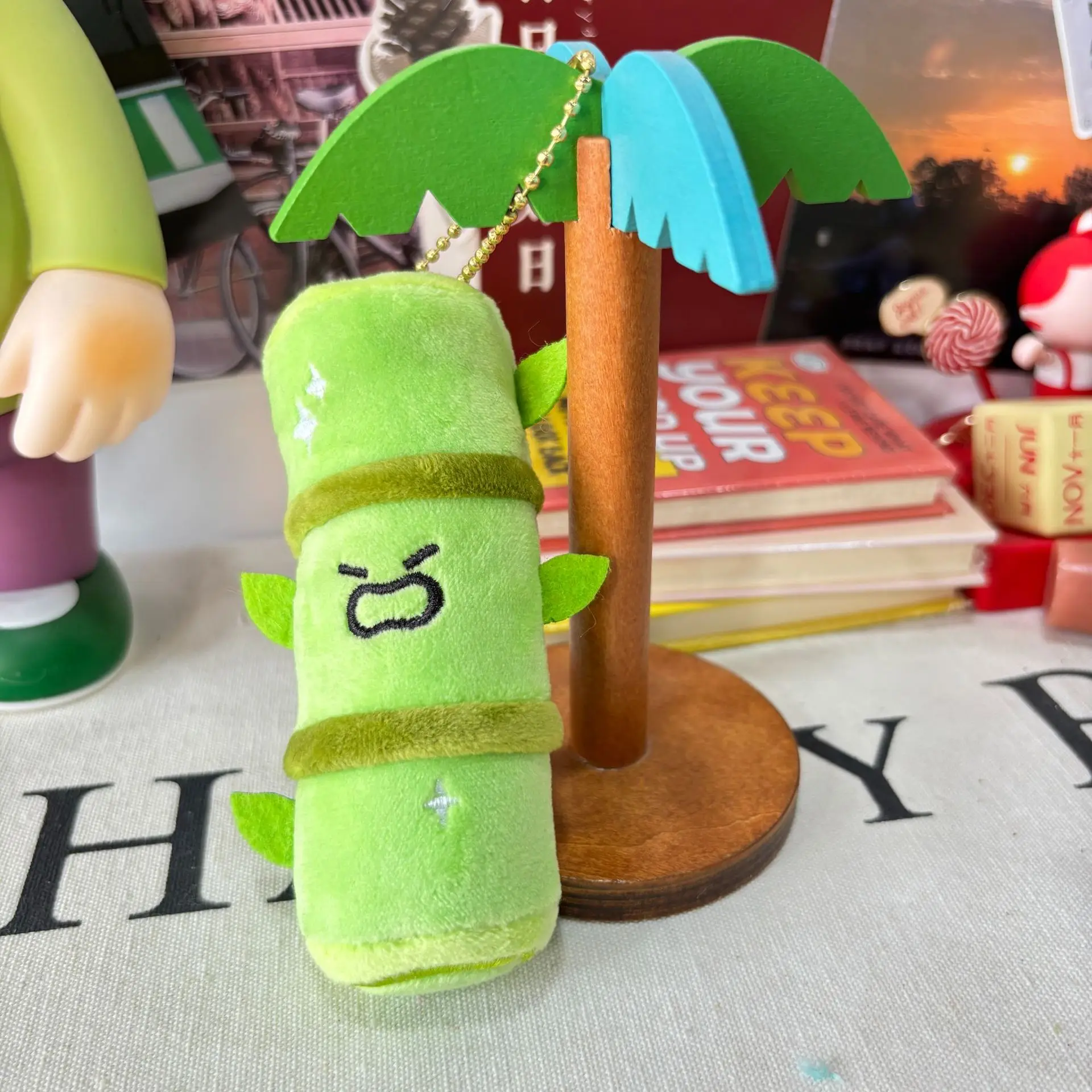 10CM Cartoon Angry Bamboo Plush Toys Keychain Kawaii Cute Bamboo Pendant Doll Crane Machine Gift Creative Backpack Decoration