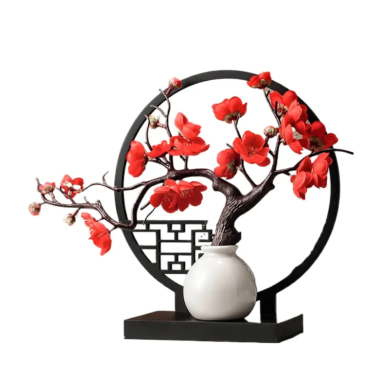 Artículos decorativos chinos, decoraciones creativas de flores de ciruelo de alta gama en la sala de estar, decoraciones para vitrinas de vino en el vestíbulo