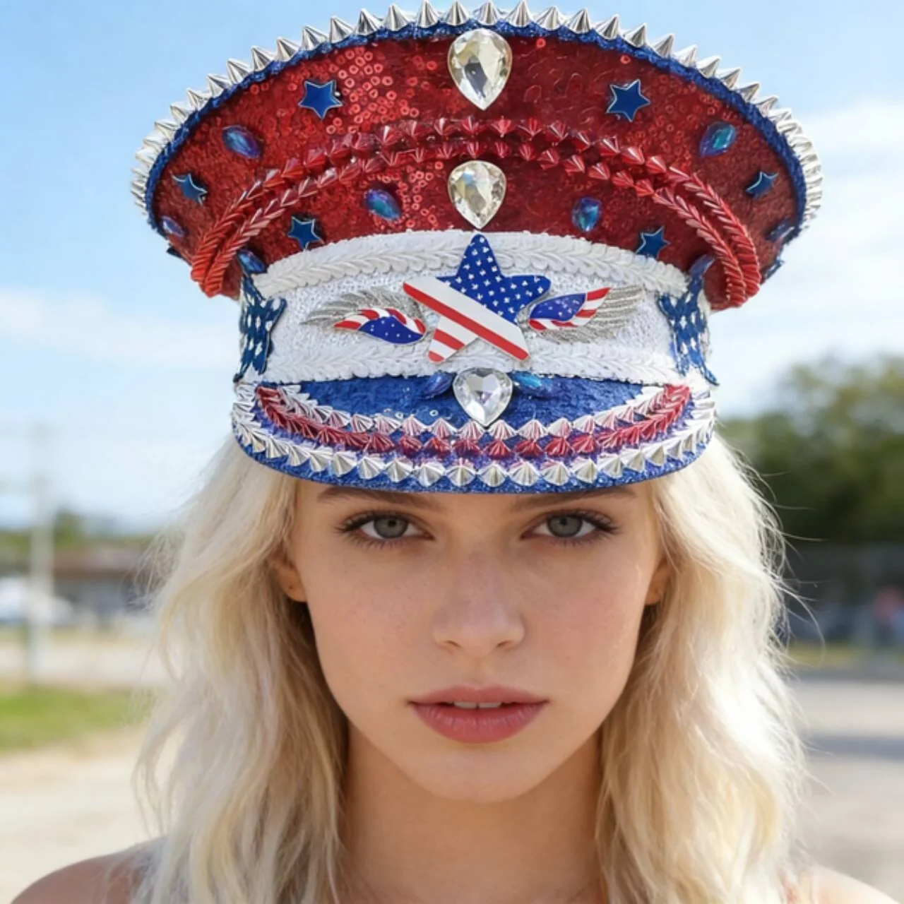 

Роскошная красочная капитанская фуражка HongLuan со стразами для Burningman Festival, винтажные военные аксессуары и военная кепка для мужчин и женщин