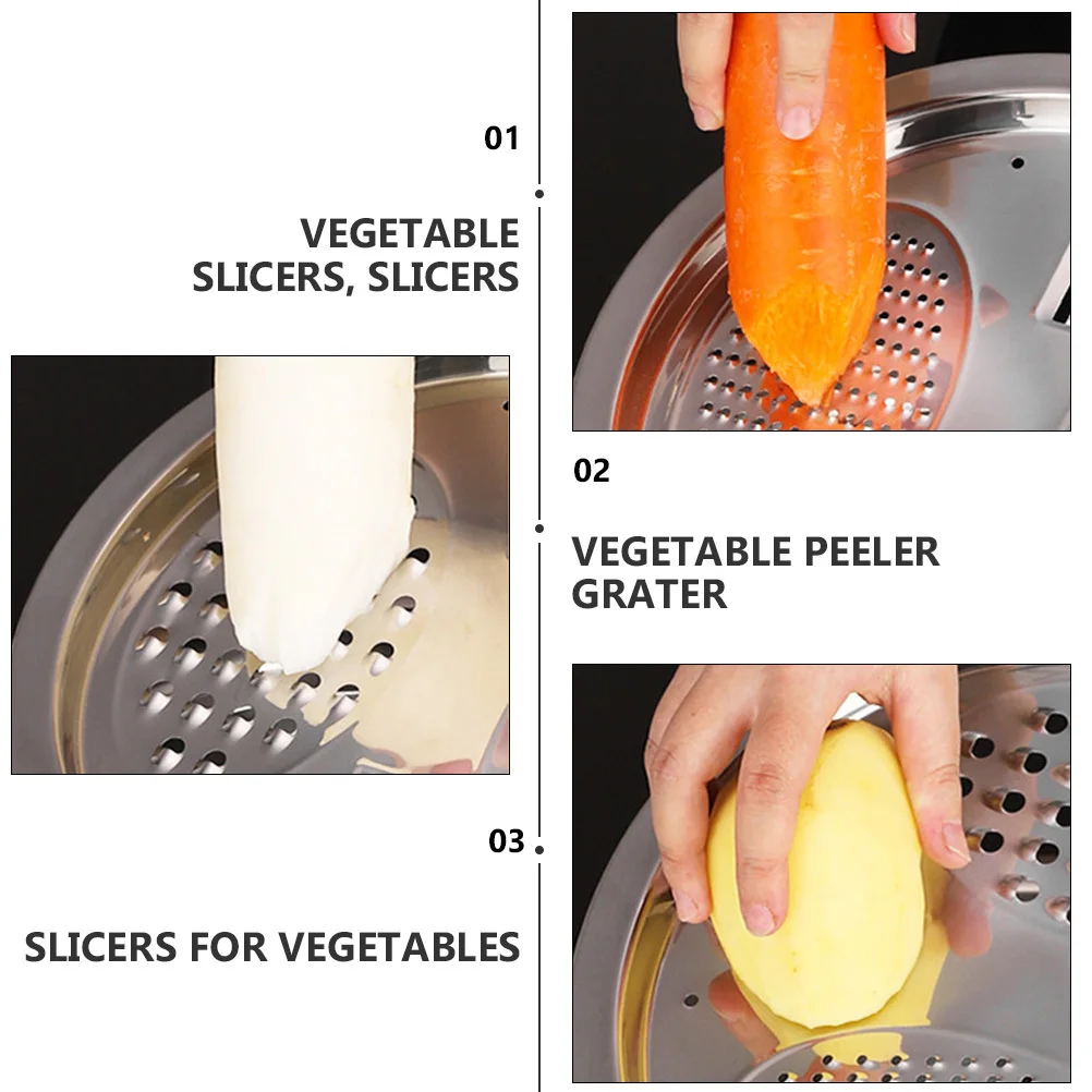 

3pcs Vegetable Slicing Grating Set With Draining Basin Stainless Steel Kitchen Tool For Garlic Ginger Carrot Fruits Multipurpose