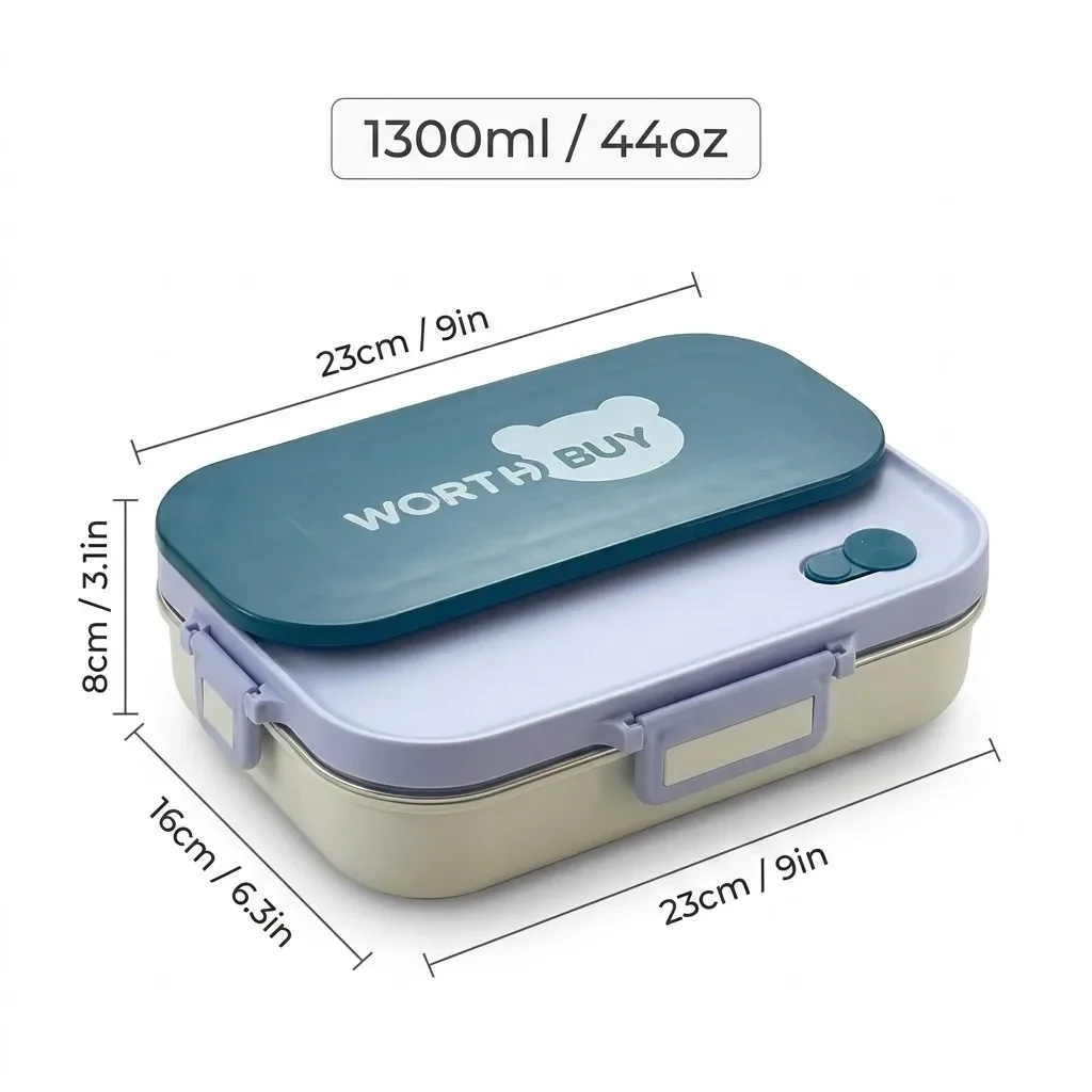 Magnetronbestendige lunchbox van 304 roestvrij staal, met vakken, lekvrije voedselcontainers, soepkom en bestek, geschikt voor kinderen en volwassenen.