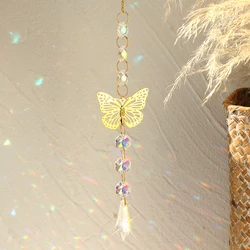 Atrapasueños de mariposas doradas, atrapasueños de cristal de arcoíris, decoración de mariposas para jardín, para el sol atrapasueños, ventana de hadas, abalorio para coche