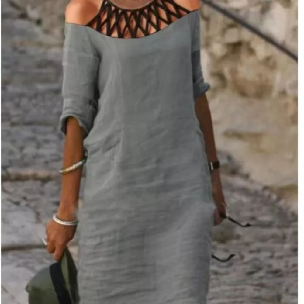 

Vintage Dress Cotton Linen Women Clothing Summer Hollow Out Casual Chic Tunic Fashion Oversize Midi White Dresses Female Vestido