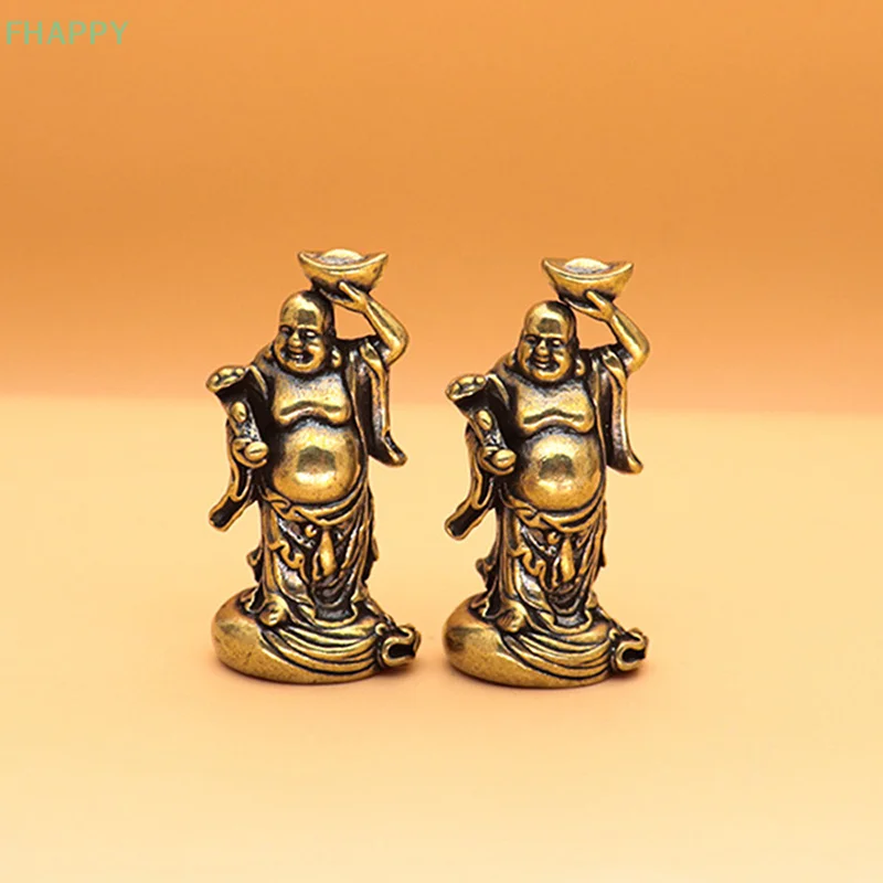 Maitreya Buddha Miniatures Figurines Brass Small Statue Ornaments Home Decor Craft for Living Room Desk Decoration
