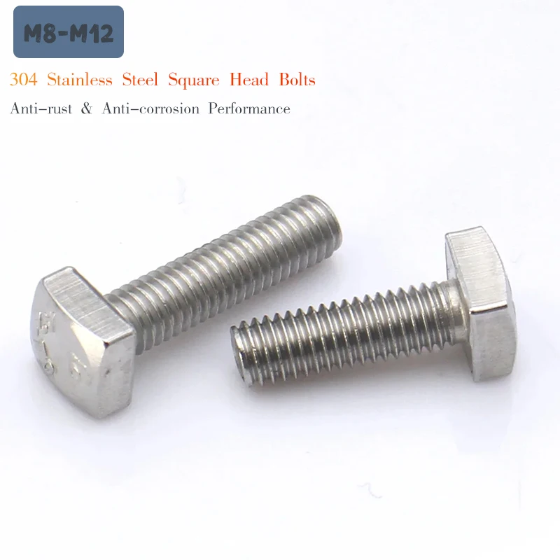 GB35 Standard Grade C 304 Stainless Steel Square Head Machine Bolts, Anti-Rust Heavy Structural Fasteners M8 M10 M12 For Frame