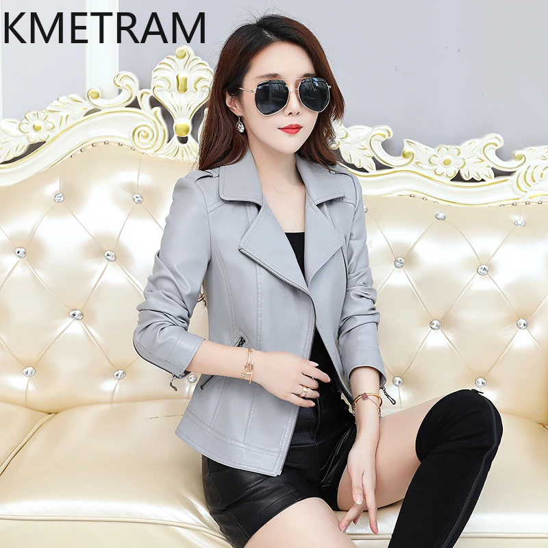 KMETRAM jaket kulit domba asli wanita, jaket kulit domba asli musim semi musim gugur pakaian wanita Korea mantel pendek 2024 Slim Fit Jaqueta Couro