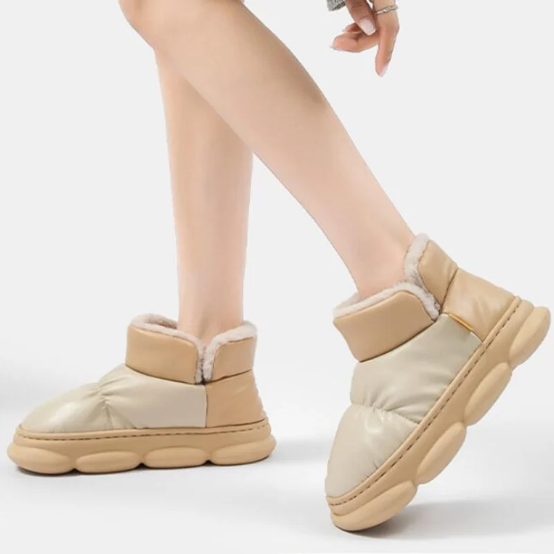 Comwarm New Waterproof Snow Boots Fashion Soft Sole Platform Shoes Winter Warm House Plush Shoes With Arch Support Non-slip Boot