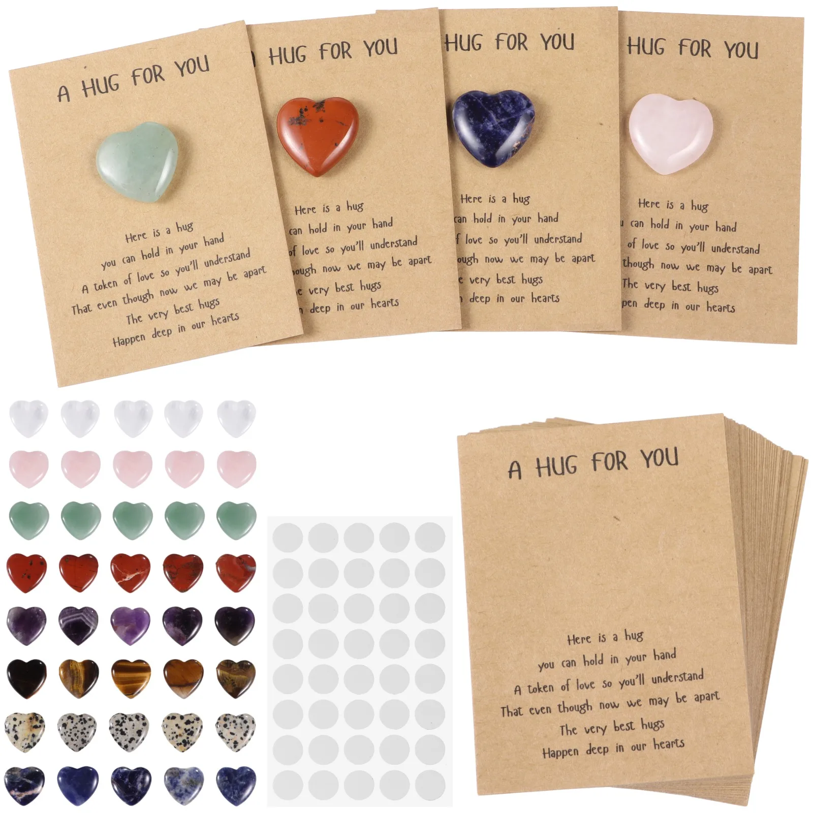 40 Sets Pocket Hug Cards Hug Card And Heart Shape Stone Pocket Hug Token Gifts Kraft Paper Hug Greeting Card For Family Friends