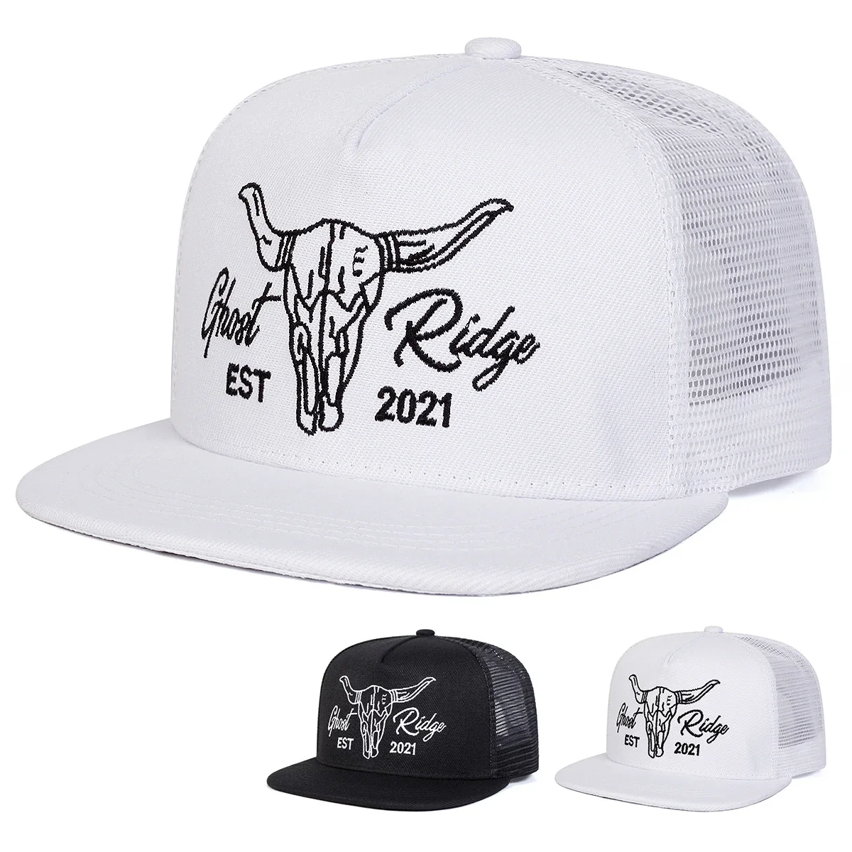 Unisex Ox Head Letter Embroidery Hip-Hop-Netzhüte für Frühling und Sommer, verstellbare Sport- und Freizeit-Baseballkappen für den Außenbereich, Sonnenschutzhut