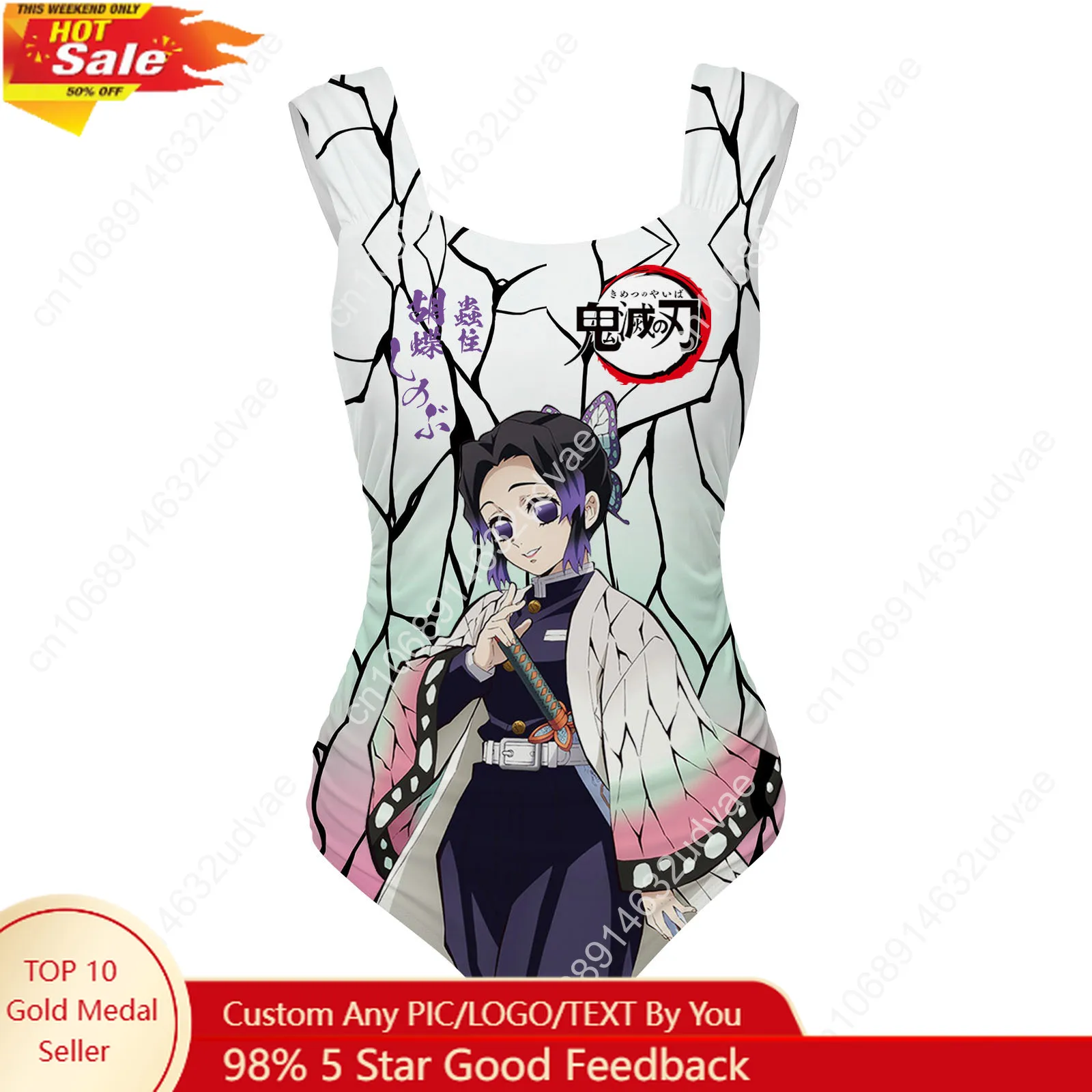 

Kochou Shinobu Demon Slayer Swimsuit Wide Strap Women Bathing Suits Personalized Swimwear Bikini Customize Beachwear
