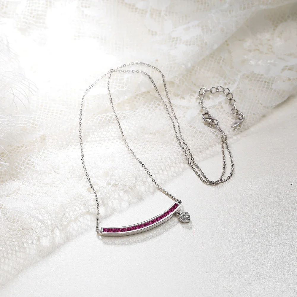 GZ ZONGFA Genuine 925 Sterling Silver Ruby Smile&Heart Pendant Necklace for Women Girls Gemstone Party Gift Fine Jewelry