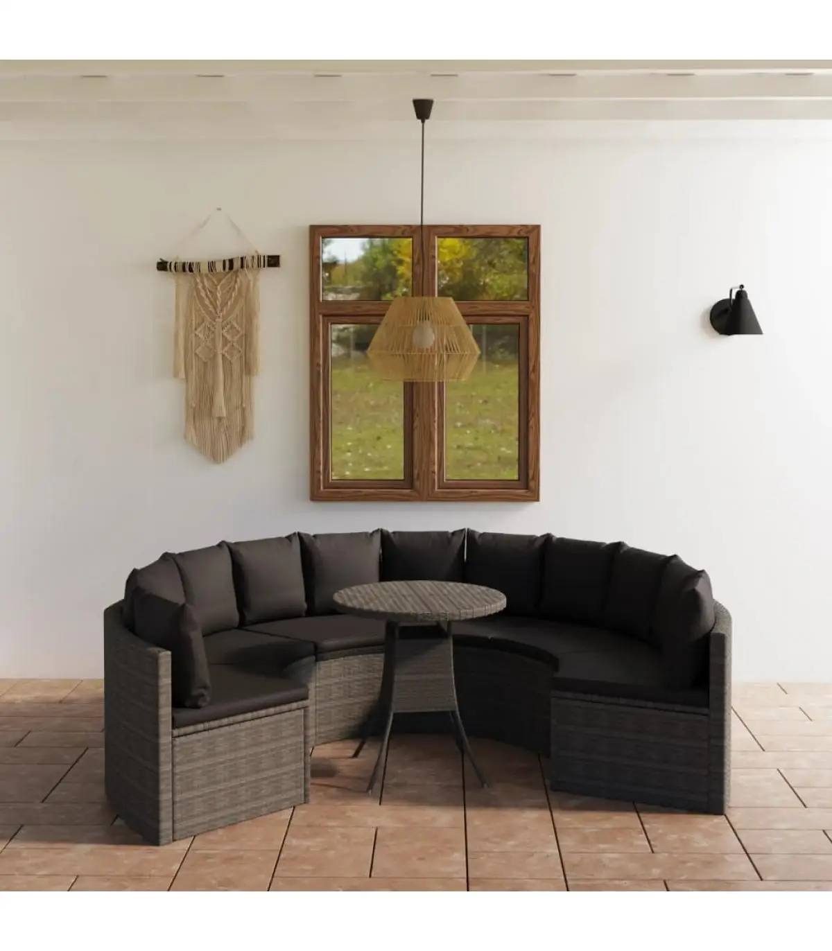 Garden sets garden sofas Set 7 pieces and gray synthetic rattan cushions