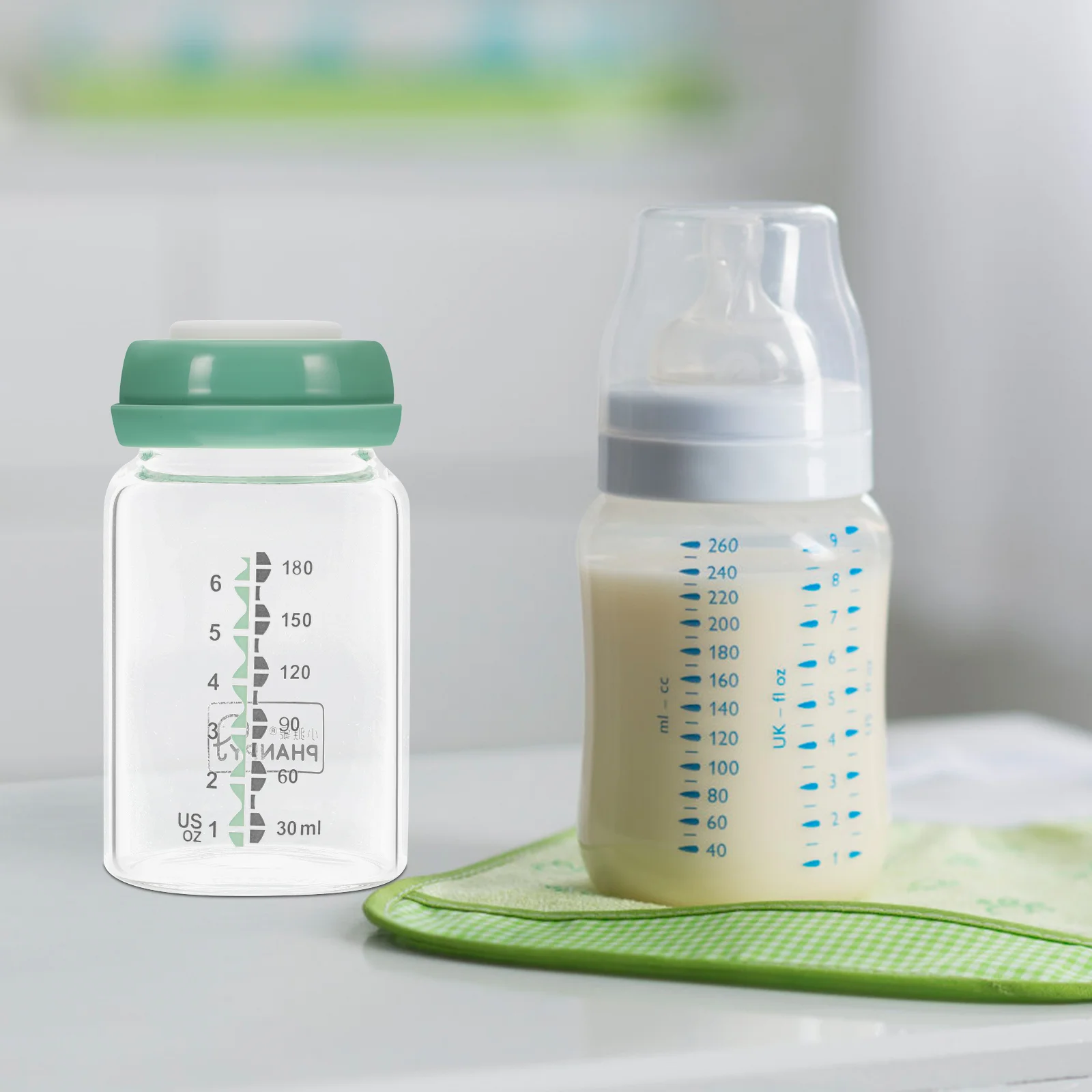 2 Pcs 180ml Green Glass Breast Storage Bottles Wide Mouth Eco Friendly Baby Feeding Container Safe Transparent Design