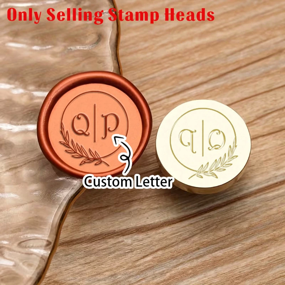 Fashion Leaf Pattern Custom Engraved Initials Copper Wax Stamp Perfect for Wedding Invitations, Holiday Cardsand Gift Wrapping