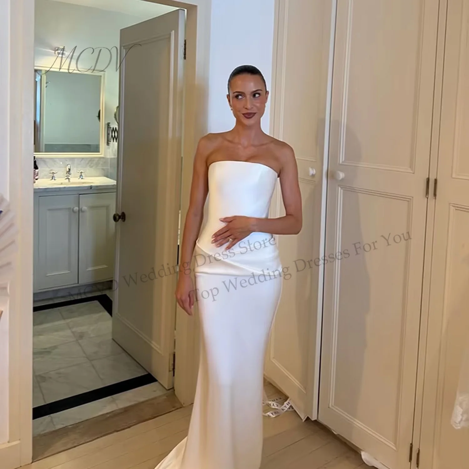 Satin Simple Wedding Dresses 2026 New Mermaid Sleeveless Zipper Back Bride Gowns Strapless Customized שמלת כלה Engagement Dress