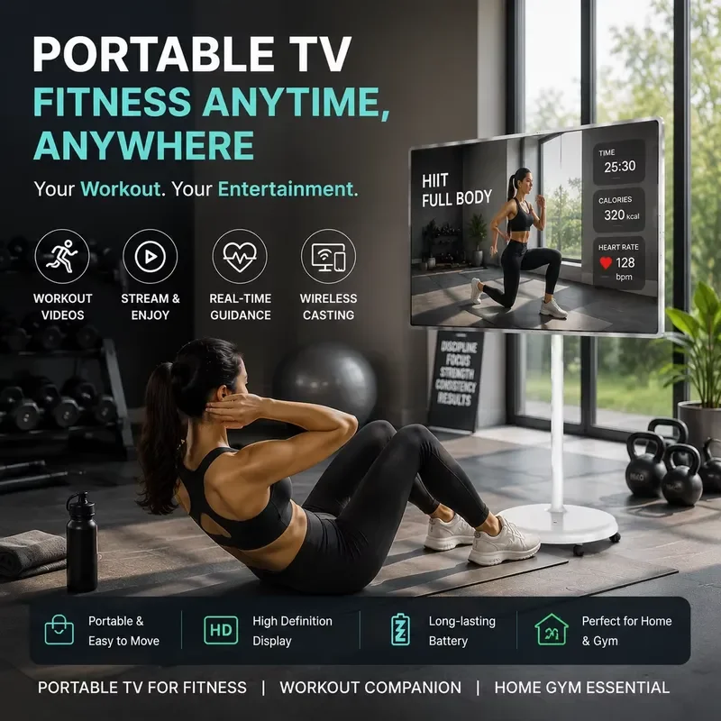 BOLRZO 32-Inch Wireless Portable Smart TV with Mobile Touchscreen, with LED Floor Stand, Suitable for Fitness, Perfect For