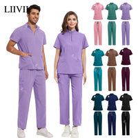 Elastic Medical Nurse Uniform Unisex Pet Grooming Care Workwear Scrubs Set Operating Room Top Pant Surgical Uniforms Pocket Suit