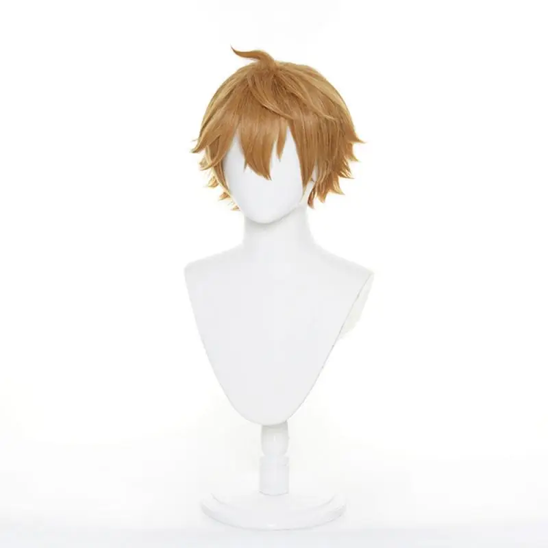 Anime Genshin Impact Ajax Herren Cosplay Perücken Kostüme Kopfbedeckung 30cm Lange Simulierte Kopfhaut Dicke Gemischte Voluminöse Lange Haarperücken – Detail 4