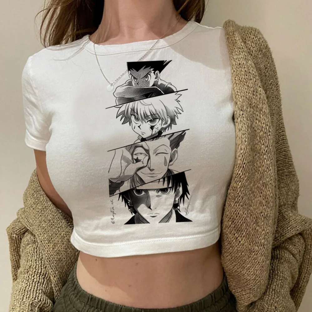 Hunter x Hunter Killua Zoldyck Hisoka Kurapika Gon crop top Grunge babydoll shoujo estilo de niña gyaru 2025 camisetas de mujer