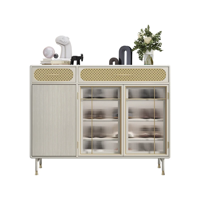 

Modern simple light luxury shoe cabinet household new storage solid wood sensor light small apartment cabinet