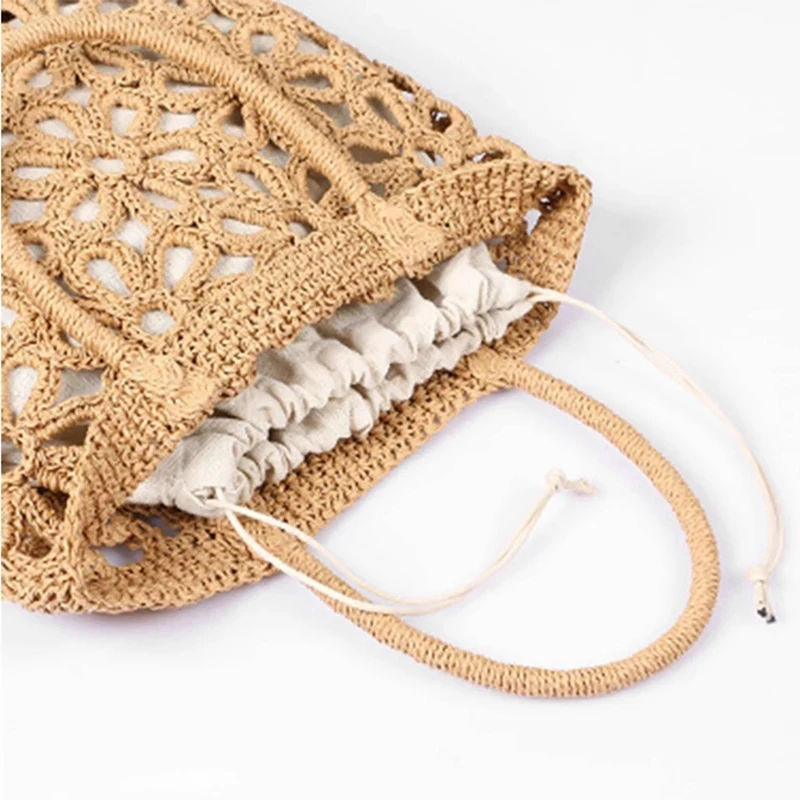 ●Casual Hollow Straw Women Handbag Wicker Woven Shoulder Bag Summer Beach Rattan Bag Large Capacity Tote Purse-ABFB