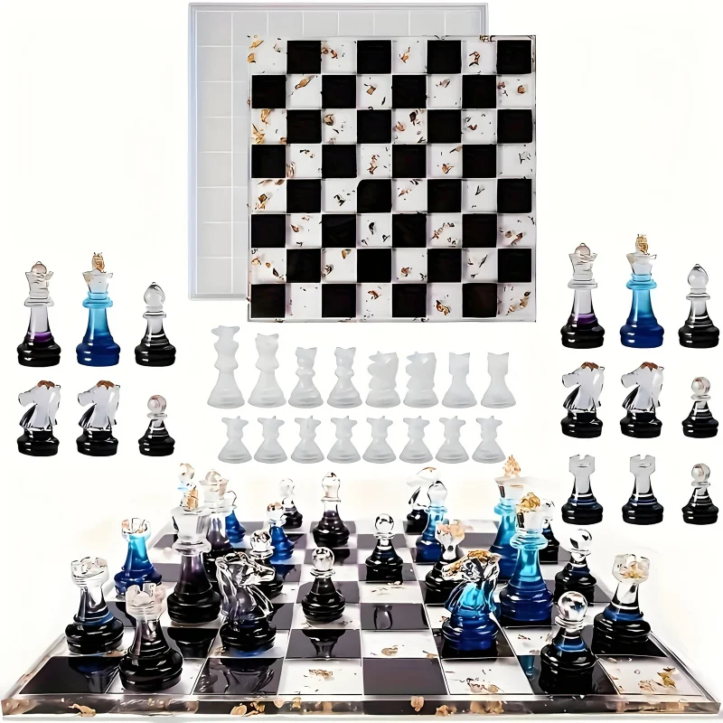 11Chessboard16Resin Silicone Mold Set，3DChess Resin Silicone Mold，Crystal Epoxy Resin Casting Chess Mold，Suitable for making epo