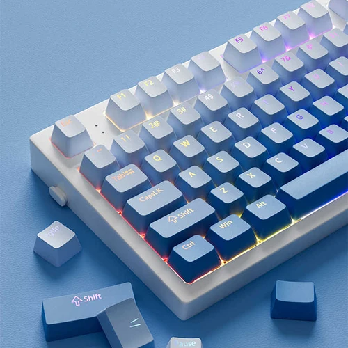 Más de 130 teclas con brillo azul degradado, teclas con perfil OEM, teclas PBT retroiluminadas RGB de doble disparo para interruptores MX, teclados para juegos