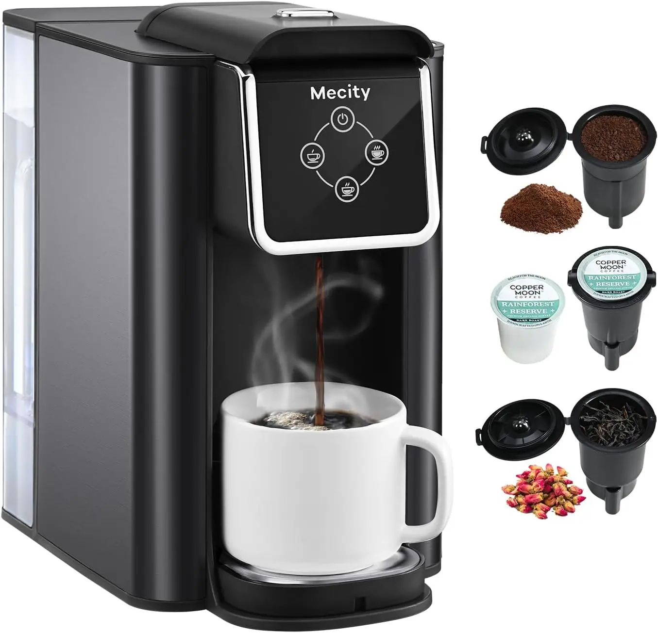 

3-in-1 Single Serve Coffee Maker, Compatible with K-Cups, Tea Maker, 6/8/10 Oz, 50 Oz Reservoir, 1150W
