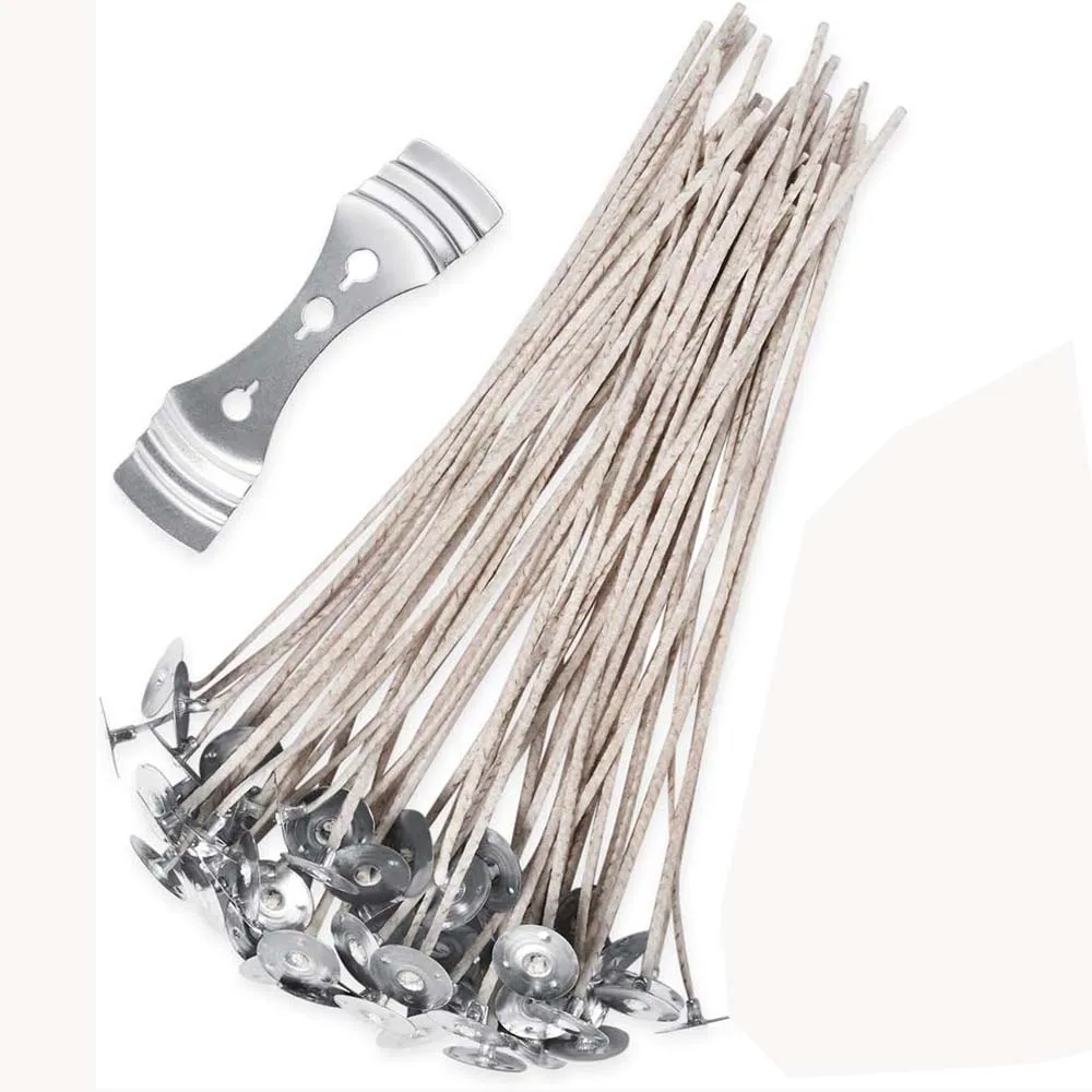 Mechas para Velas, 15 cm de Largo, 20 Piezas, Mechas de Soja Orgánica Preenceradas con 1 Soporte de Mecha de Acero Inoxidable para Kit de Fabricación de Velas