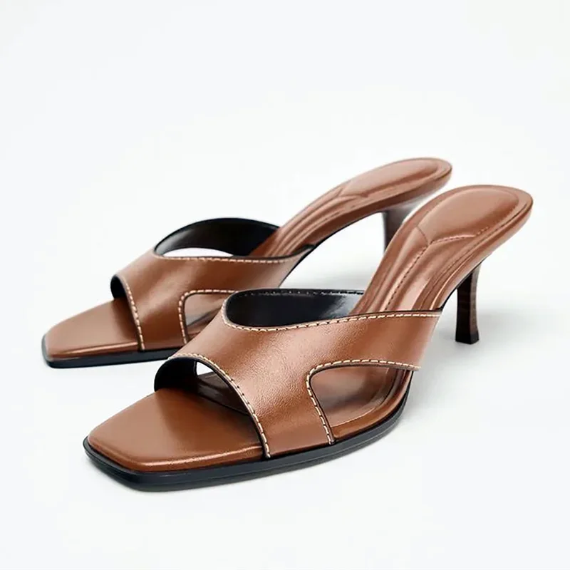 KNCOKARHigh Heeled Slippers Women Fashion Square Toe Sexy Slide Sandals