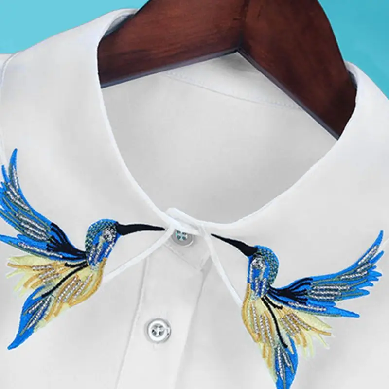 

Women Shirt Fake Collar Tie Fashion Heavy Bird Embroidery Crystal Sewing Detacha Drop Shipping