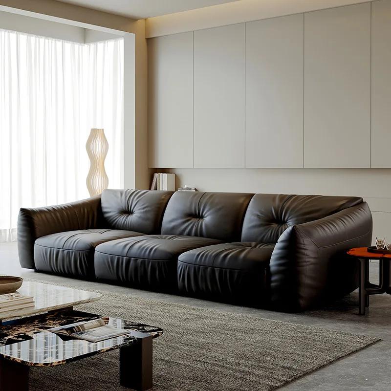 

Sofa living room leather antique small apartment Italian minimalist