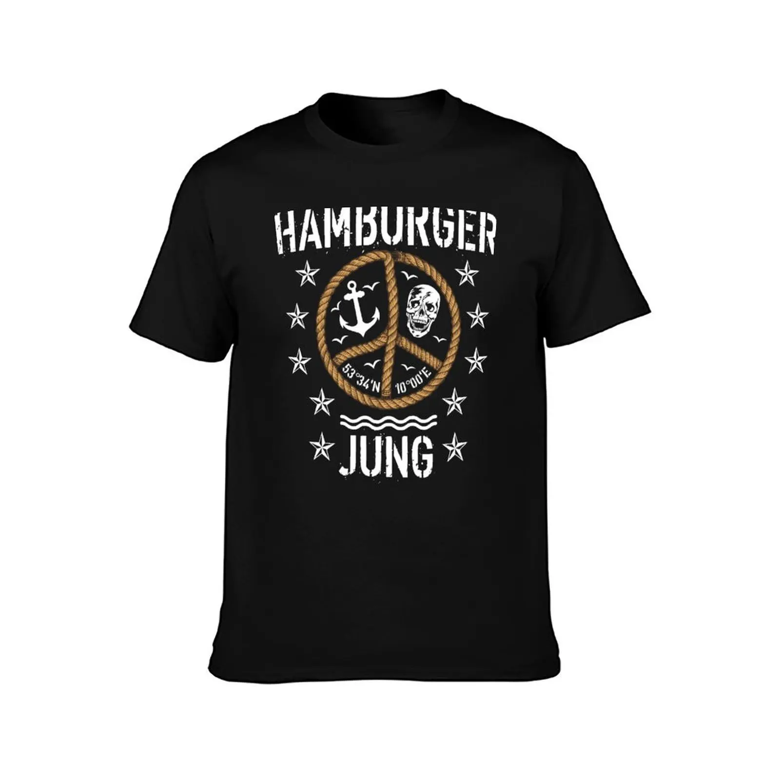 98 Hamburger Jung Anker Peace Sign Hamburg Coordinates Skull Maritim T-Shirt Plus Size Gym Sports T-Shirt