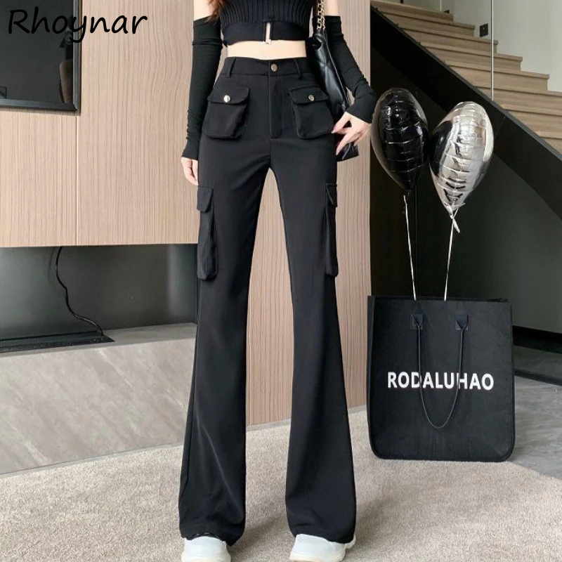 

Black Cargo Pants Women High Waist Korean Style Fashion Multi-pockets Trousers Graceful Ladies All-match Casual Spring Autumn