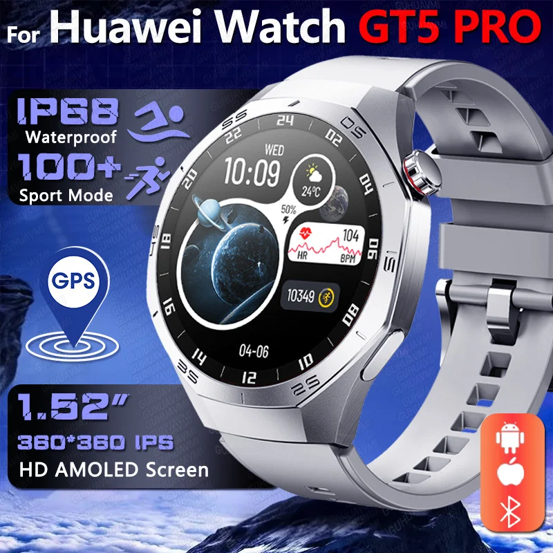 

2025 Новинка для HUAWEI Watch GT5 PRO Смарт-часы для мужчин 1,52-дюймовый HD AMOLED-экран GPS-трекер Сердечный ритм Bluetooth Вызов NFC Смарт-часы