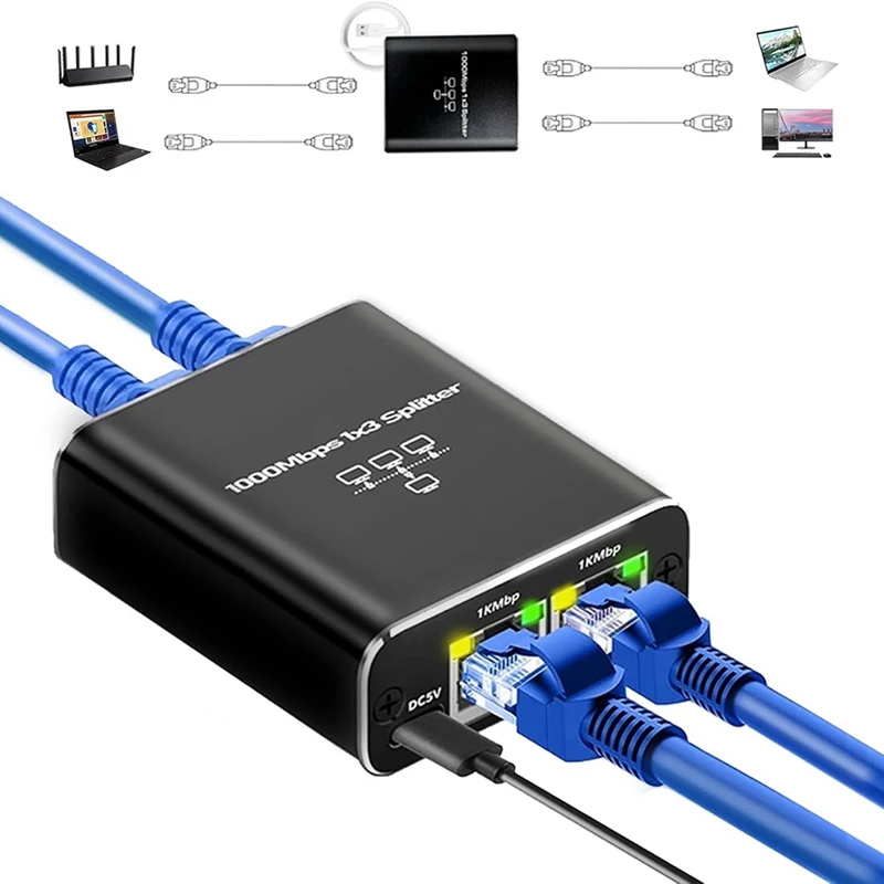Gigabit Ethernet Splitter High Speed 1 to 3, for Cat5/5e/6/7/8 in Stock Computer Accessories