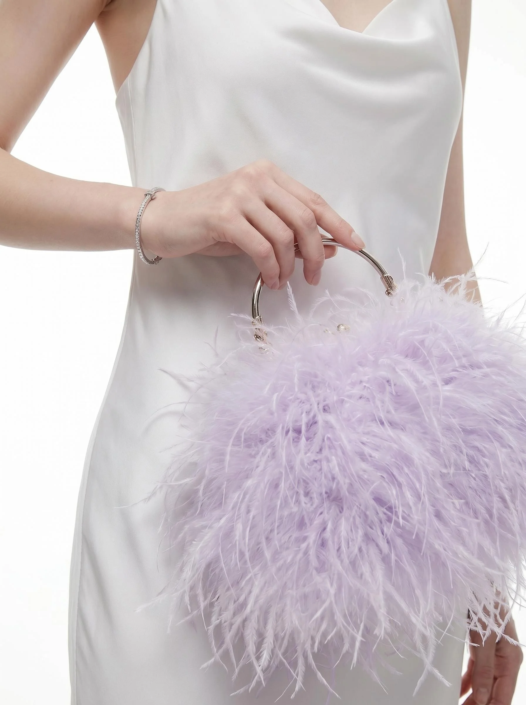 Damenhandtasche aus 100% Straußenfedern, Modische Federtasche, Mehrfarbige Handtasche, Handgefertigte Umhängetasche – Detail 6