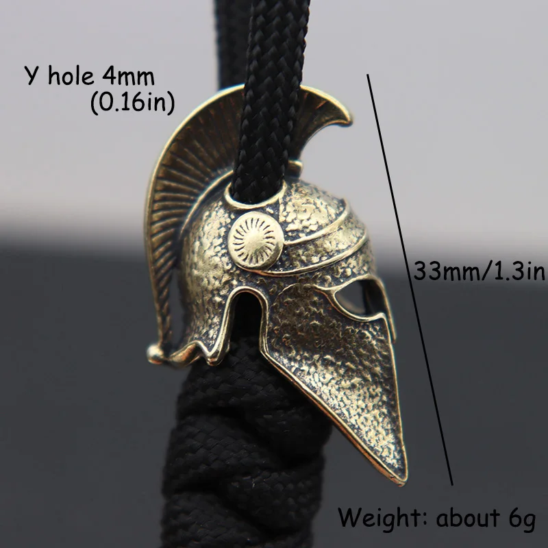 Black Ancient Greece Spartan Warrior Scar Helmet Brass Knife Beads EDC DIY Paracord Keychain Lanyard Pendant Jewelry Accessories