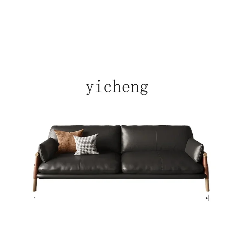 Italian Minimalist Leather Sofa First Layer Cowhide Light Luxury Modern Living Room Small Apartment Simple Sofa AncientA12