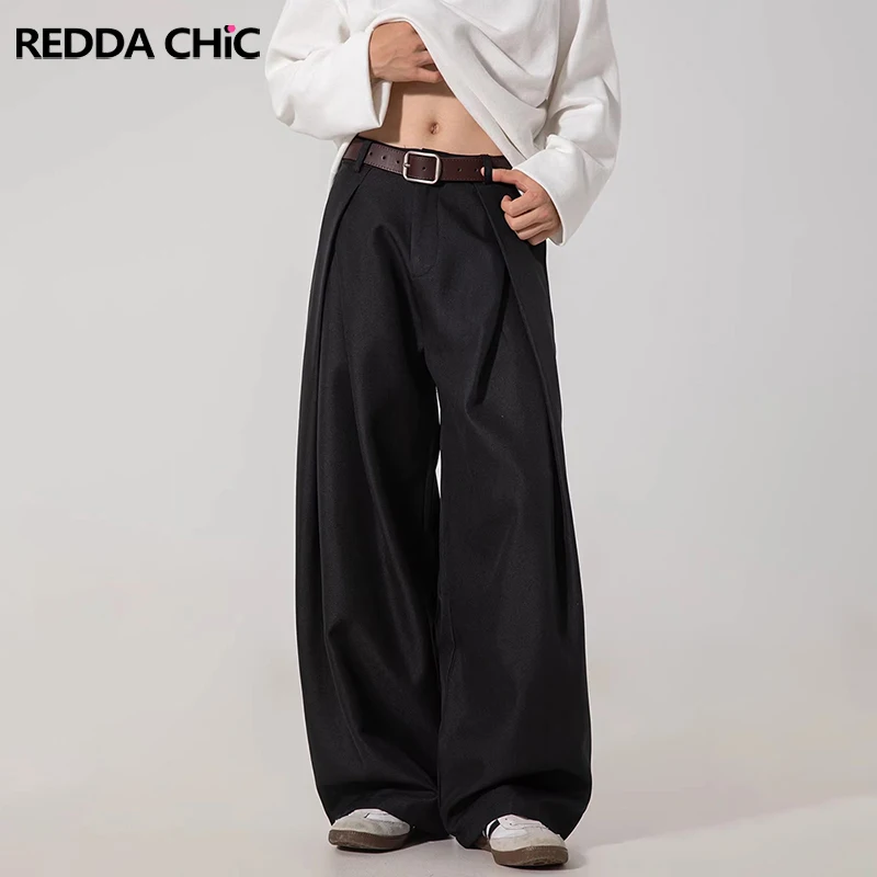 

Мужские черные брюки REDDACHiC: прямые, однотонные, плиссированные, свободного кроя, с широкими штанинами, для работы и повседневной носки, простые, формальные, на каждый день
