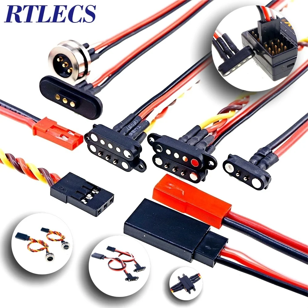 1/3 Pairs Magnetic Servo Extension Lead Cable Snap-On PogoPin Male Female Connector 2A 2 3 Pole JR JST For RC Model 60 Cores