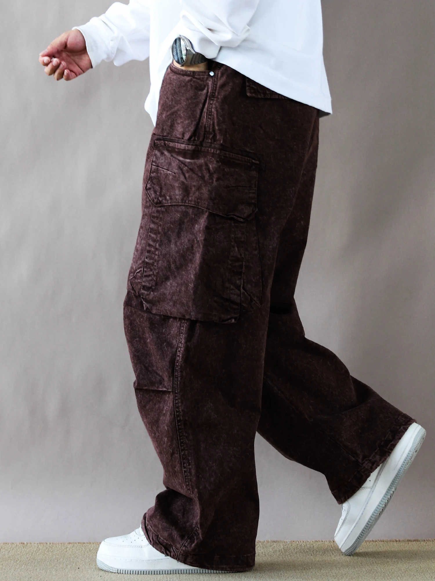

Retro American Waed Large ket Work Trousers Men's Spring Autumn Loose Casual 2025 New Trendy Coffee Color Long Pants