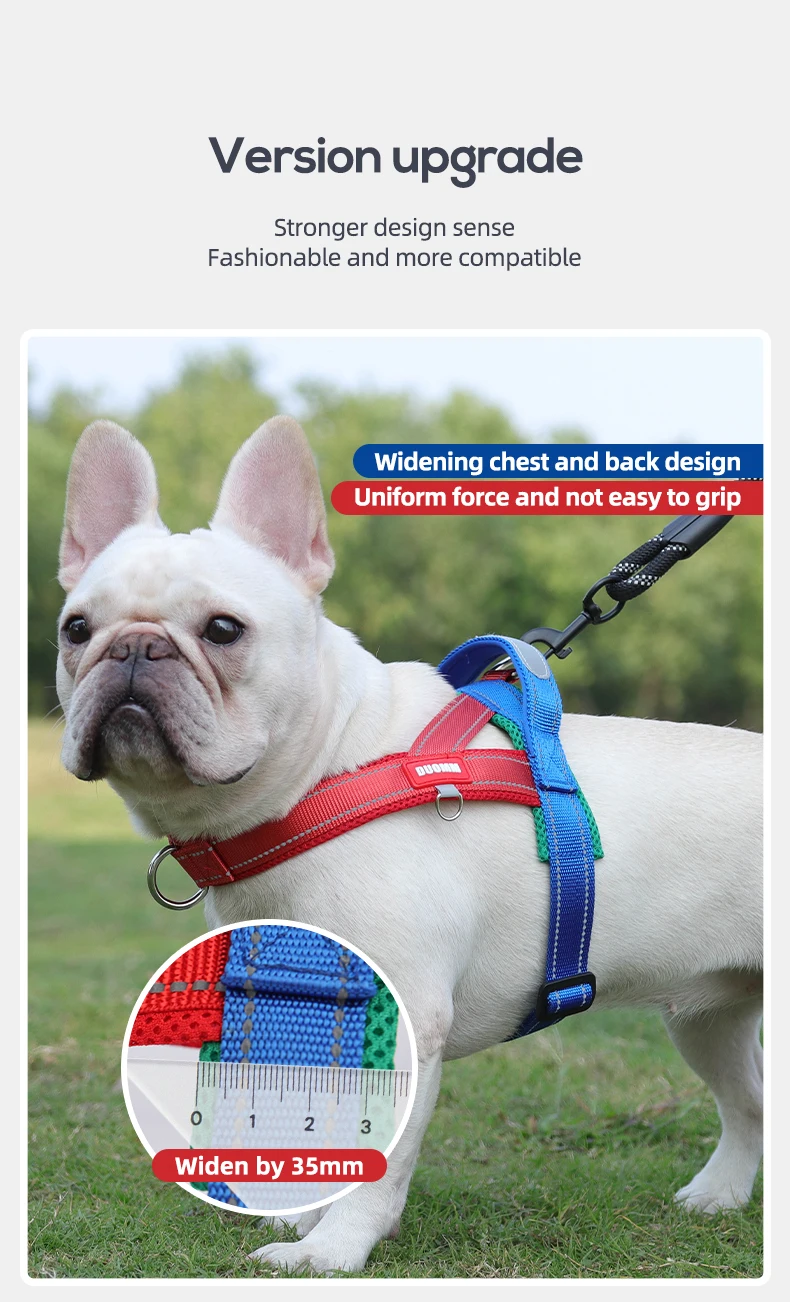 Hunde-Haustier-Brustgeschirr, breites Gurtband, zweifarbig, kontrastierend, vier Seadon-Hundegeschirr, Nylongriff, Outdoor-Hundegeschirr, reflektierend – Detail 5