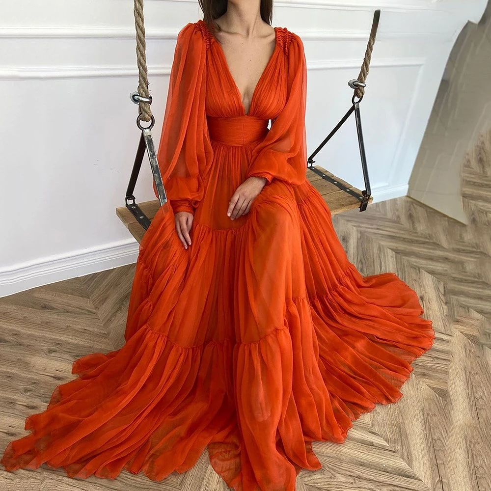 Bridalaffair plisowana tiulowa suknia wieczorowa księżniczki dekolt w serek długie bufiaste rękawy Plus rozmiar suknia wieczorowa elegancka sukienka damska na wesele