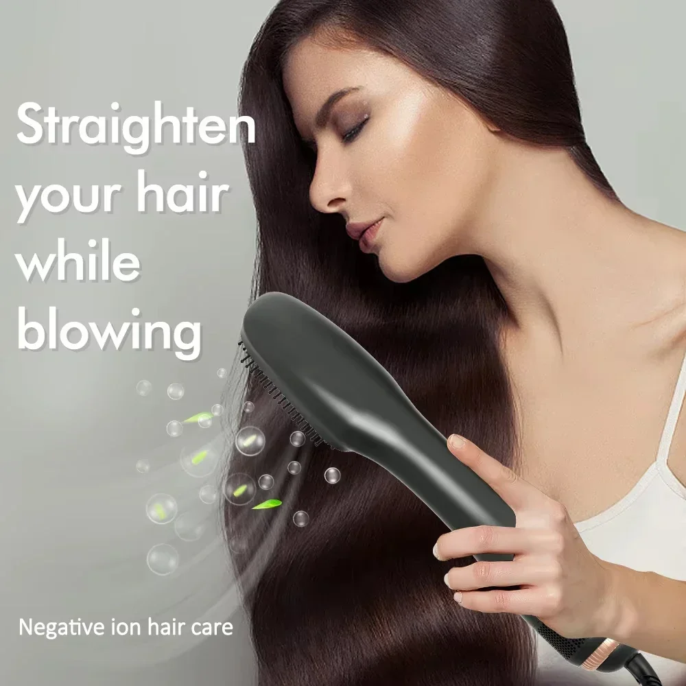 Negative Ionic 3-in-1 Hot Air Brush, One Step Hair Dryer Styling Brush for Straightening and Curling