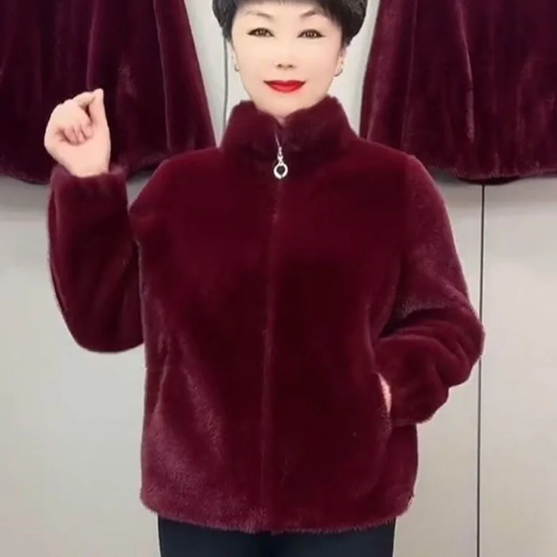 Koreański płaszcz damski ze sztucznego futra ze stójką, moda damska 2025, duży rozmiar 5XL, futrzana odzież wierzchnia, jesienno-zimowa, damska, codzienna, pluszowa kurtka.